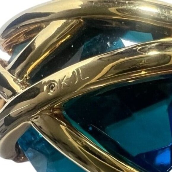 Kenneth Jay Lane KJL Signed Blue Crystal Pendant Necklace Gold-Tone Rhinestones - Picture 7 of 16